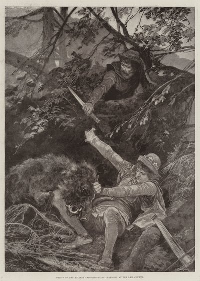 Origine de la cérémonie ancienne de coupe de fagots aux tribunaux - Richard Caton Woodville junior
